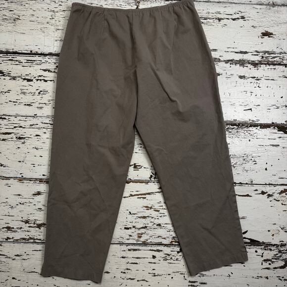 Eileen Fisher Organic Cotton Flat Front Pants Size Large Tapered Leg Brown Tan - Picture 8 of 12